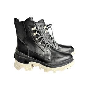 Sorel NWT Women's Brex Lace Boot Size 6 Black Leather Combat Booties Outdoor